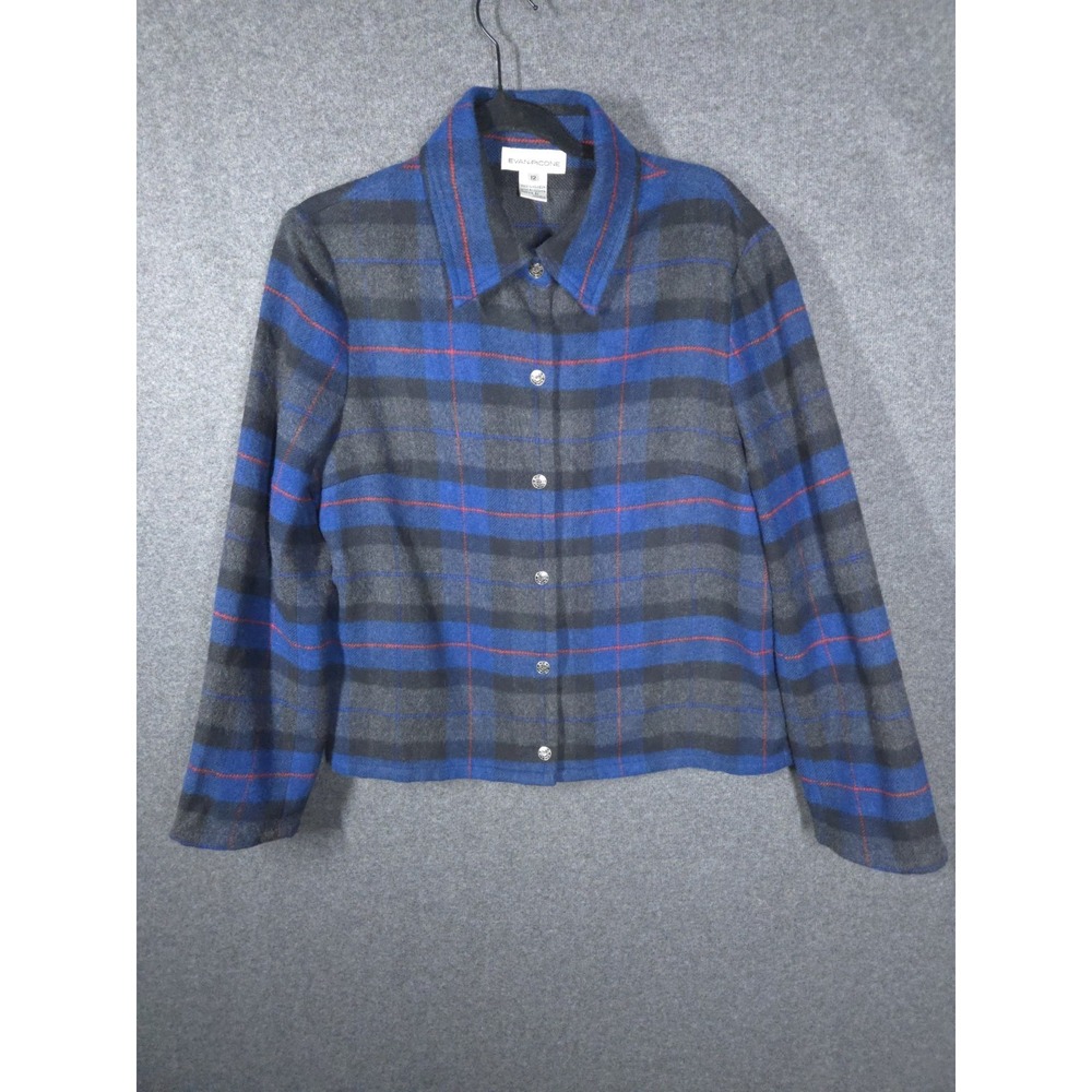 Evan-Picone Womens Plaid Wool Blend Jacket Coat‎ Size 12 Y2K Retro Button Down